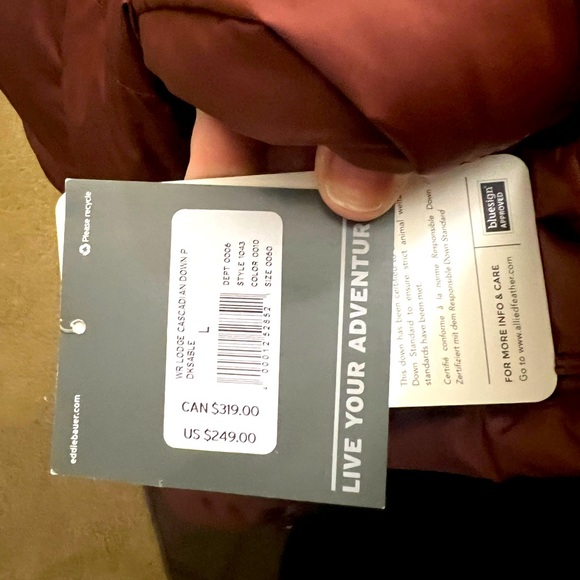 Eddie Bauer Down Puffer Coat w/ lining and faux fur hood. New with Tags - Picture 5 of 7